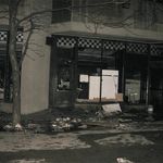 Aftermath--debris outside the store.